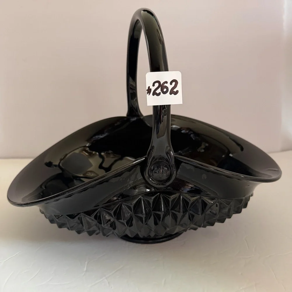 Indiana Glass Tiara Black Diamond Point Large Serving Basket